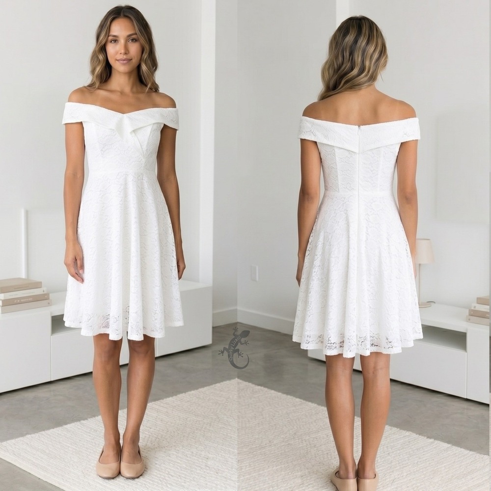 Lyhias Dress Womens 0/2 White Lace Off Shoulder A Line Lined V Neck NWT Bridal